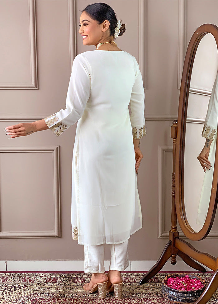 3 Pc White Readymade Georgette Suit Set