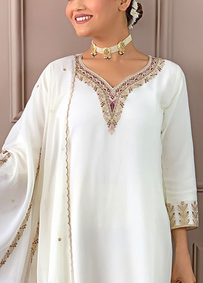 3 Pc White Readymade Georgette Suit Set