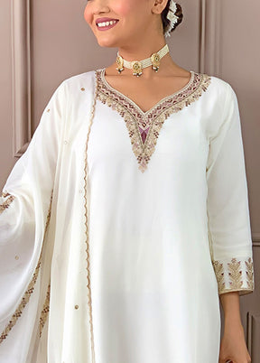 3 Pc White Readymade Georgette Suit Set