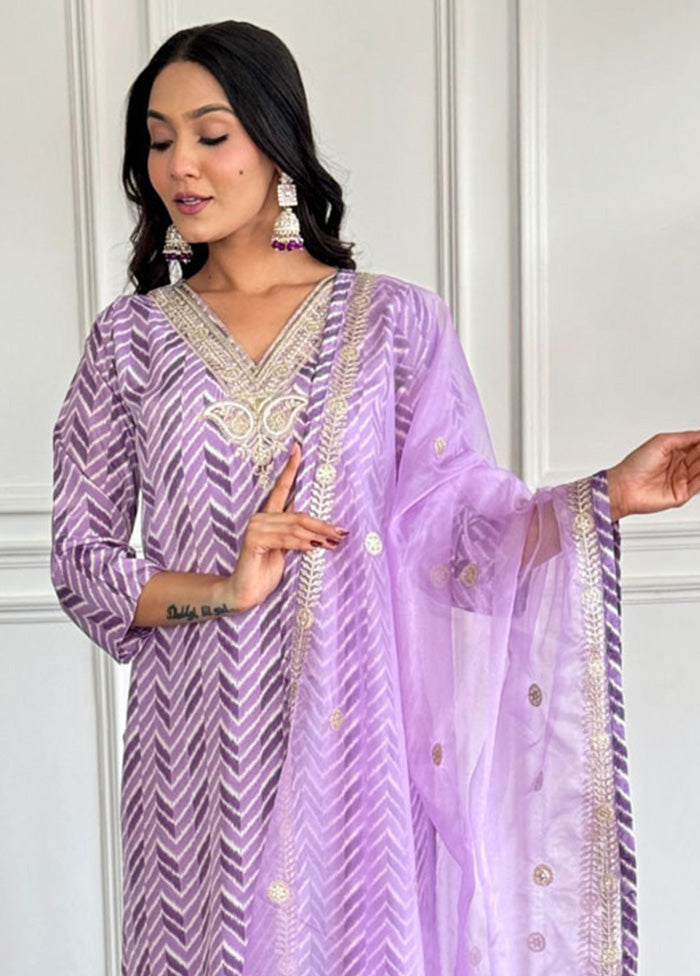 3 Pc Lavender Readymade Silk Suit Set