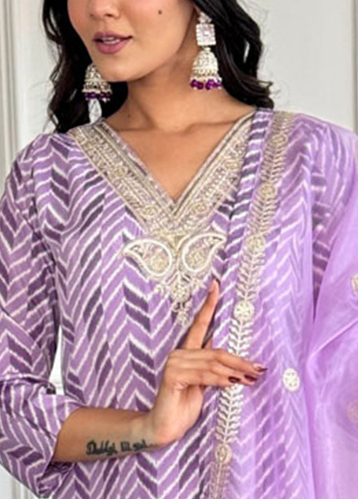 3 Pc Lavender Readymade Silk Suit Set