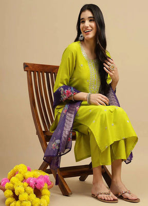 3 Pc Green Readymade Silk Suit Set