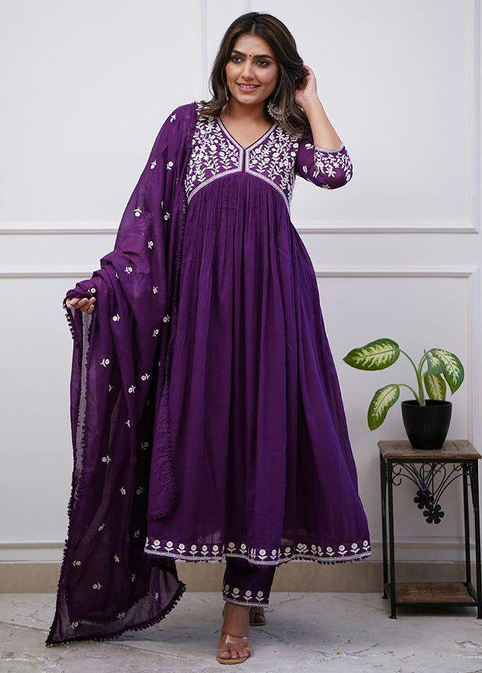 3 Pc Purple Readymade Silk Suit Set