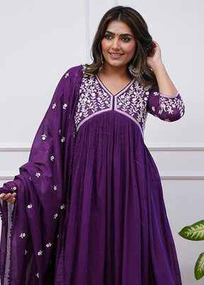 3 Pc Purple Readymade Silk Suit Set