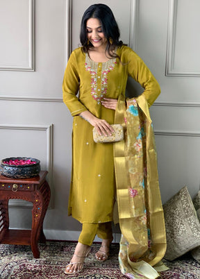 3 Pc Mustard Readymade Viscose Suit Set