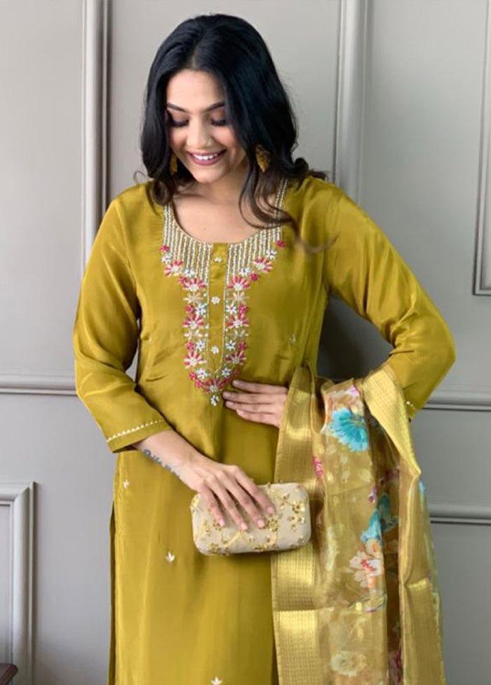 3 Pc Mustard Readymade Viscose Suit Set