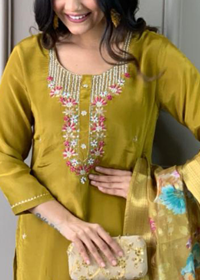 3 Pc Mustard Readymade Viscose Suit Set