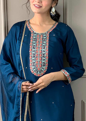 3 Pc Blue Readymade Viscose Suit Set