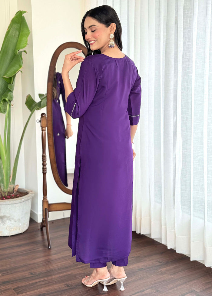 3 Pc Violet Readymade Viscose Suit Set