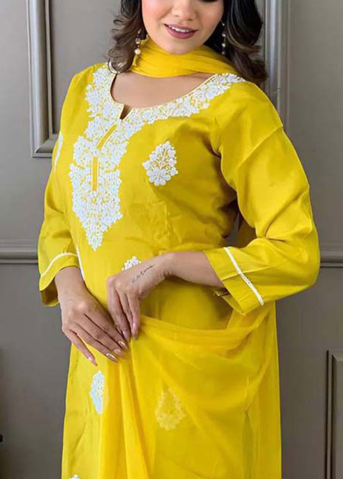 3 Pc Yellow Readymade Viscose Suit Set