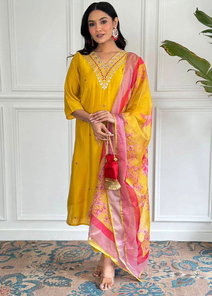 3 Pc Mustard Readymade Viscose Suit Set