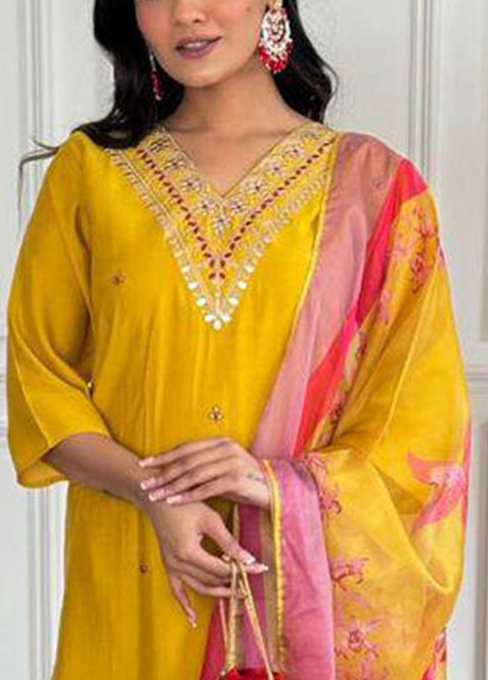 3 Pc Mustard Readymade Viscose Suit Set