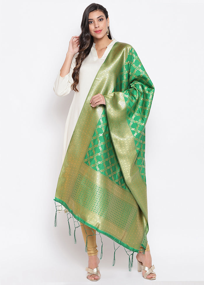 Green Zari Woven Ethnic Dupatta - Indian Silk House Agencies