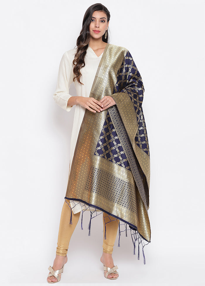 Navy Blue Zari Woven Ethnic Dupatta - Indian Silk House Agencies