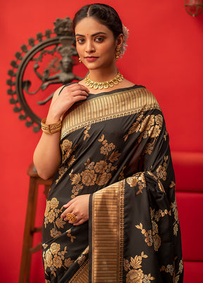 Black Spun Silk Saree With Blouse Piece - Indian Silk House Agencies