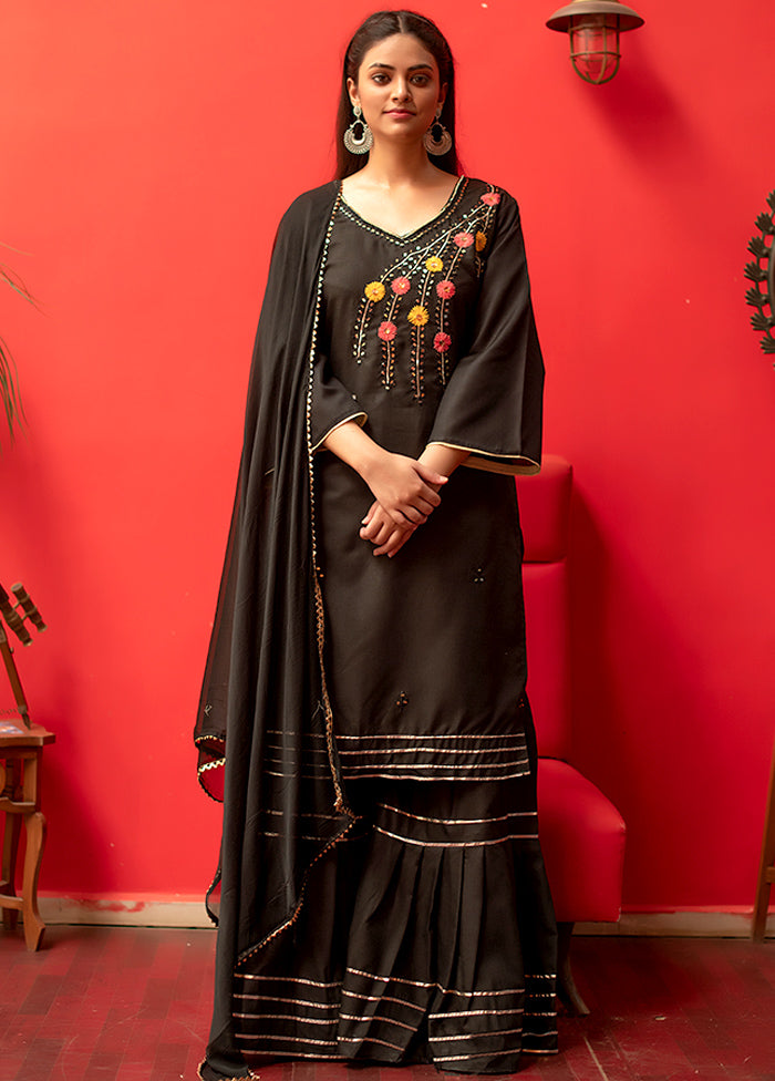 Black 3 Pc Silk Suit Set With Dupatta VDLL002270735 - Indian Silk House Agencies
