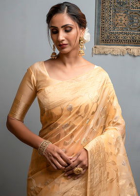 Light Orange Spun Silk Saree With Blouse Piece - Indian Silk House Agencies