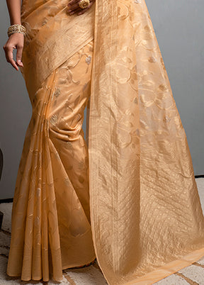 Light Orange Spun Silk Saree With Blouse Piece - Indian Silk House Agencies