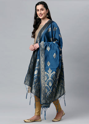 Indigo Blue Zari Woven Ethnic Dupatta - Indian Silk House Agencies