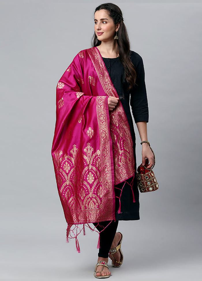 Rani Pink Zari Woven Ethnic Dupatta - Indian Silk House Agencies