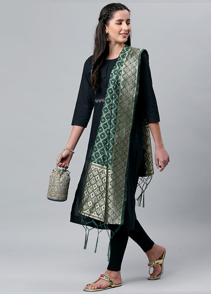 Dark Green Zari Woven Ethnic Dupatta - Indian Silk House Agencies