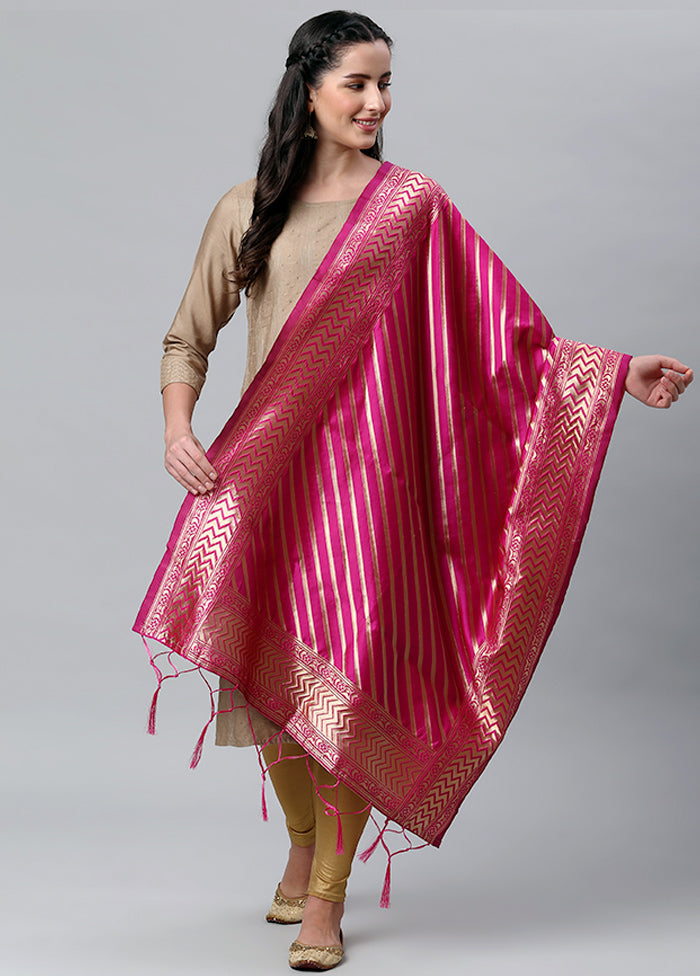 Rani Pink Zari Woven Ethnic Dupatta - Indian Silk House Agencies