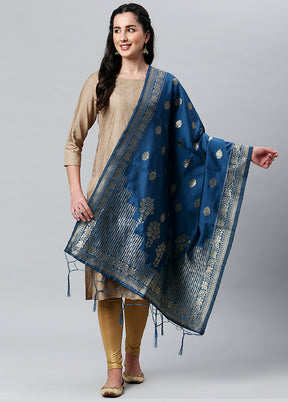 Indigo Blue Zari Woven Ethnic Dupatta - Indian Silk House Agencies