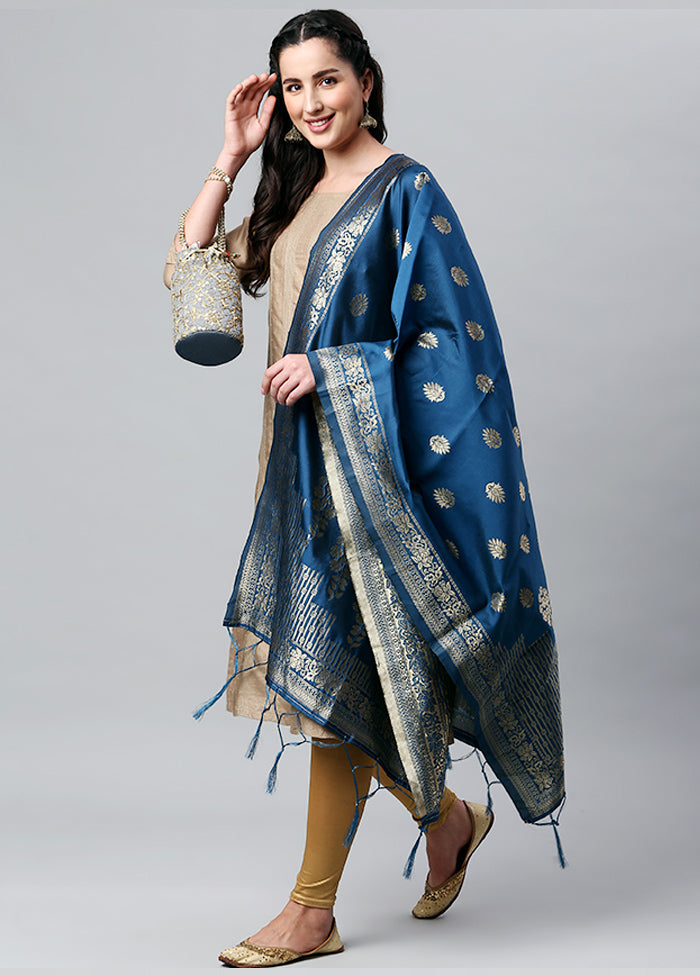 Indigo Blue Zari Woven Ethnic Dupatta - Indian Silk House Agencies