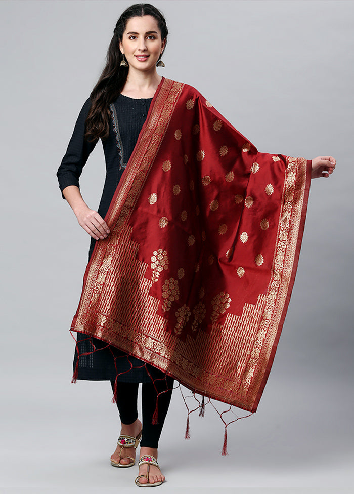 Red Zari Woven Ethnic Dupatta - Indian Silk House Agencies