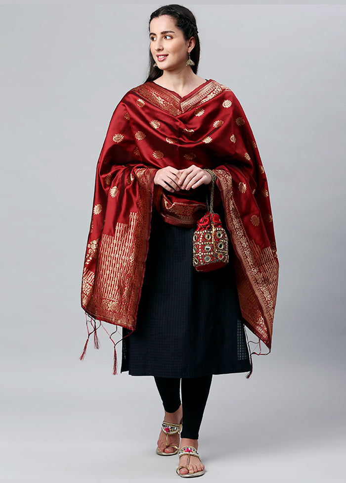 Red Zari Woven Ethnic Dupatta - Indian Silk House Agencies