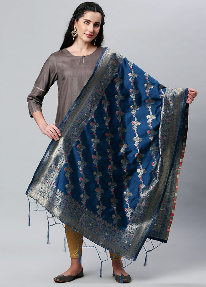 Indigo Blue Zari Woven Ethnic Dupatta - Indian Silk House Agencies