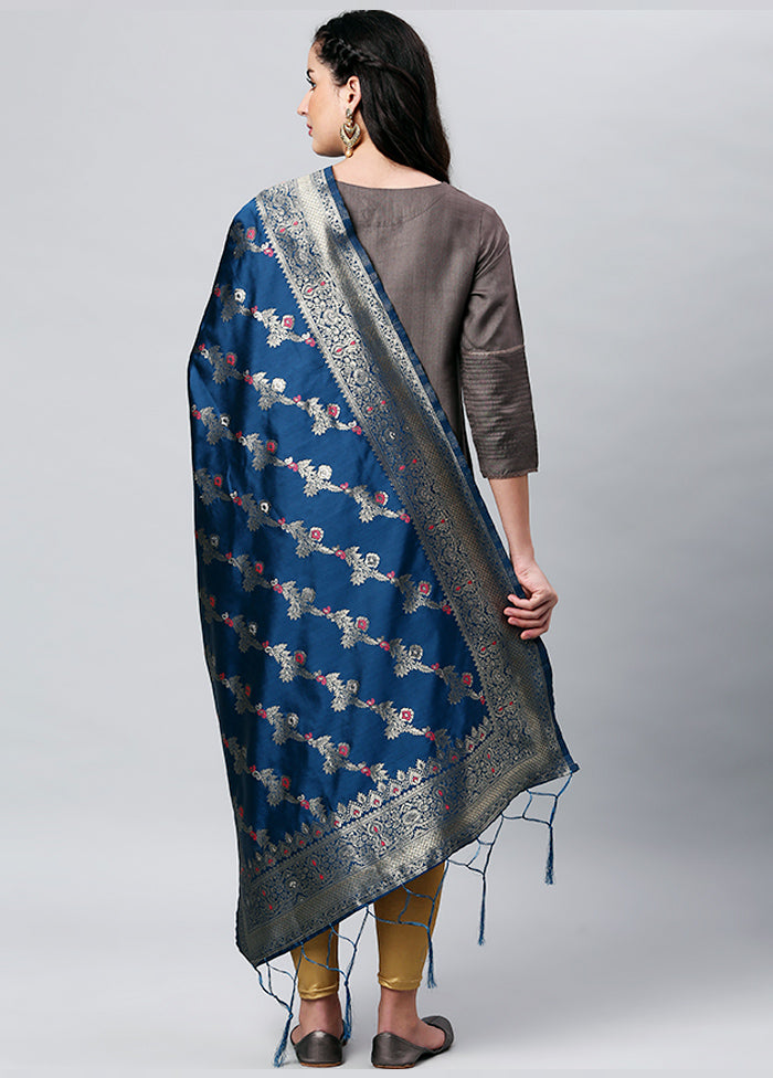 Indigo Blue Zari Woven Ethnic Dupatta - Indian Silk House Agencies