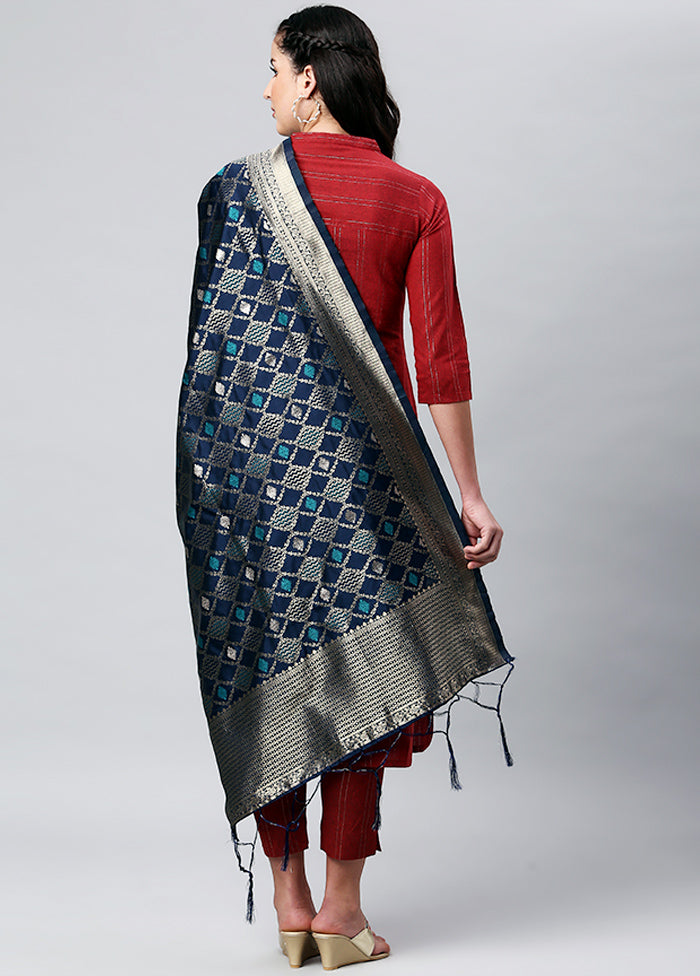 NavyBlue Zari Woven Ethnic Dupatta - Indian Silk House Agencies