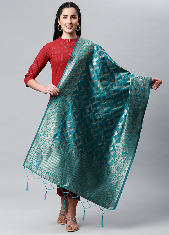 Rama Green Zari Woven Ethnic Dupatta - Indian Silk House Agencies