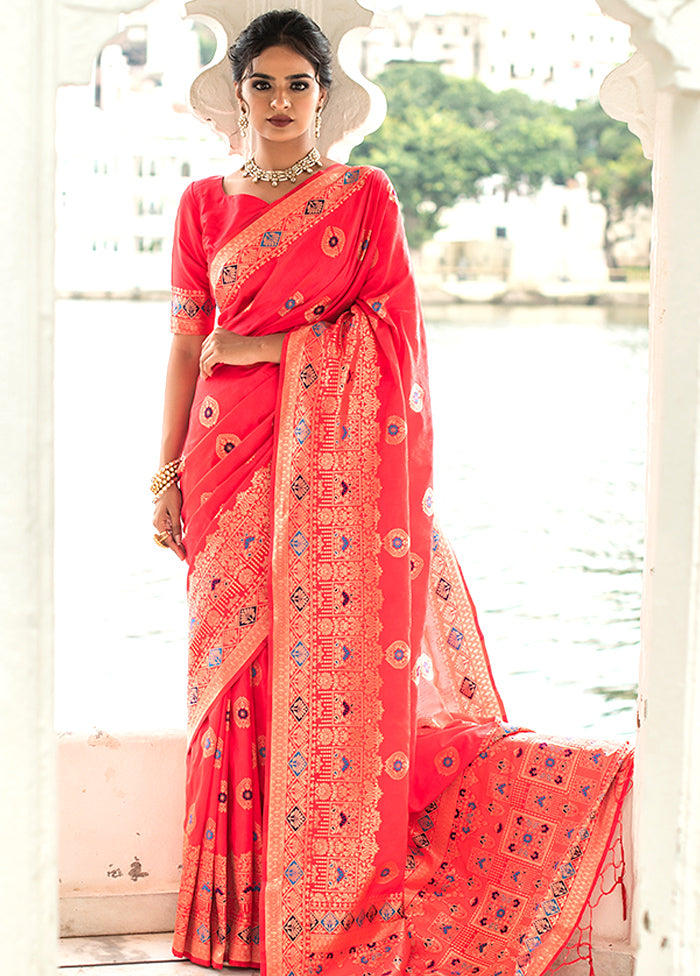 Pale Red Spun Silk Saree With Blouse Piece - Indian Silk House Agencies