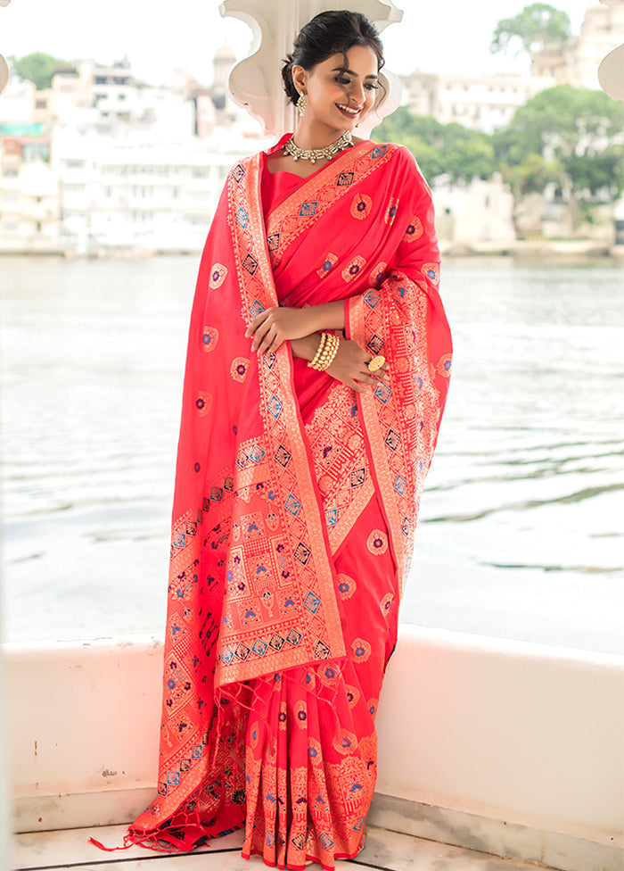 Pale Red Spun Silk Saree With Blouse Piece - Indian Silk House Agencies
