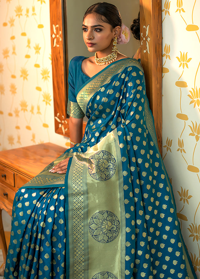 Ocean Blue Spun Silk Saree With Blouse Piece - Indian Silk House Agencies