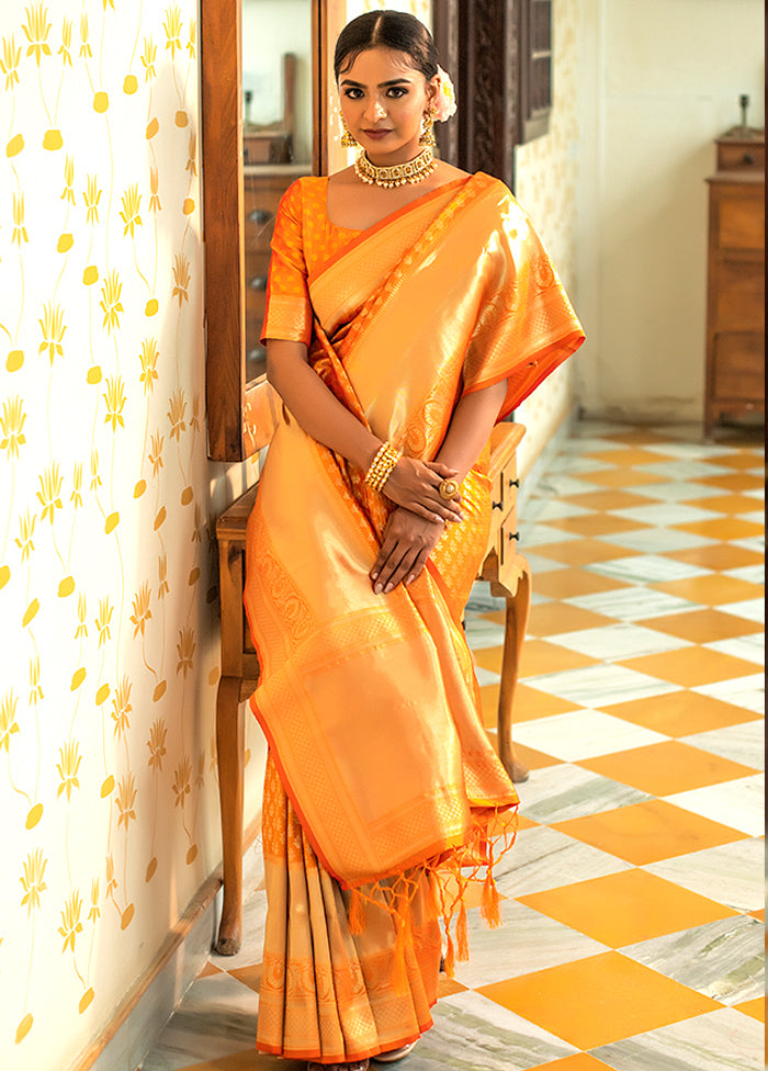 Mustard Spun Silk Saree With Blouse Piece - Indian Silk House Agencies