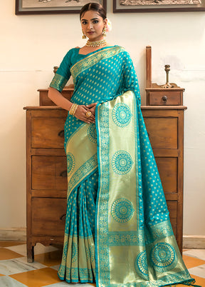 Rama Green Spun Silk Saree With Blouse Piece - Indian Silk House Agencies