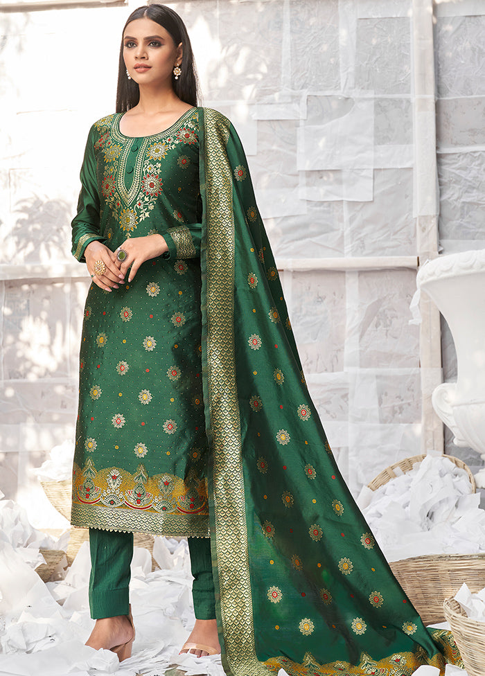 3 Pc Green Unstitched Silk Suit Set With Dupatta VDLL002270764 - Indian Silk House Agencies