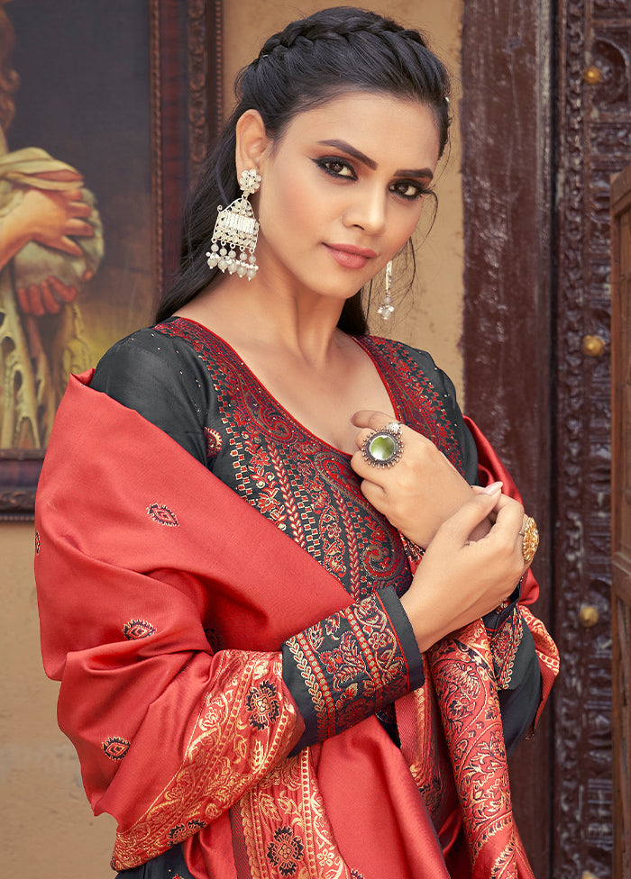 3 Pc Black Unstitched Silk Suit Set With Dupatta VDLL002270767 - Indian Silk House Agencies