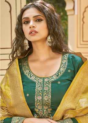 3 Pc Green Unstitched Silk Suit Set With Dupatta VDLL002270775 - Indian Silk House Agencies