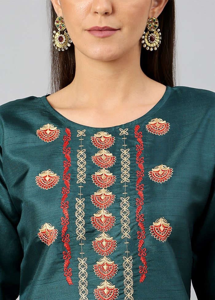 Green 3 Pc Silk Suit Set With Dupatta VDLL002270744 - Indian Silk House Agencies