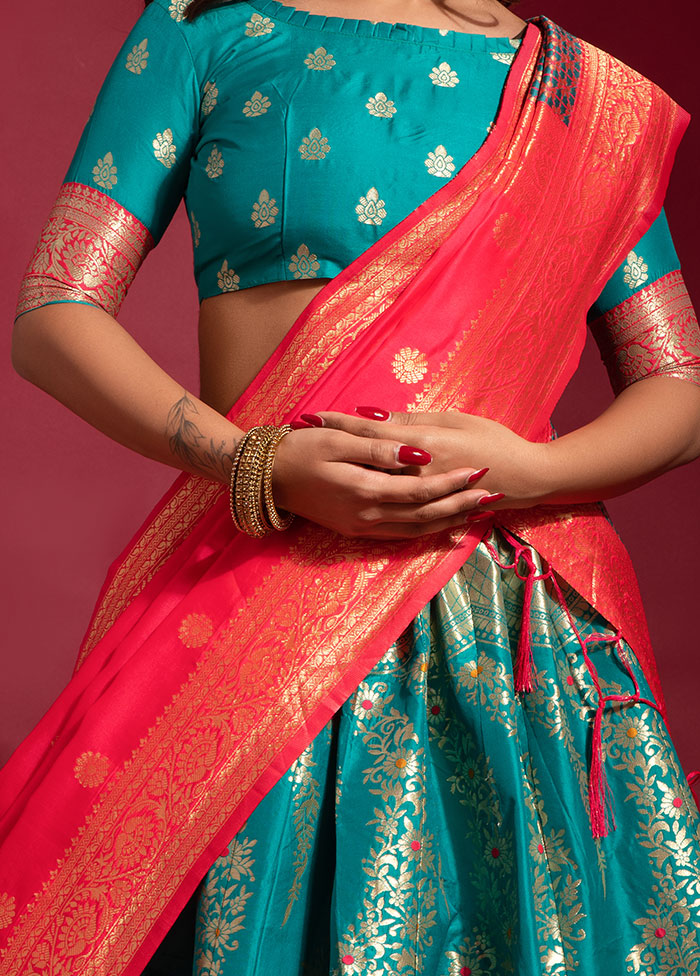 Green Semi Stitched SilkLehenga Choli Set With Dupatta - Indian Silk House Agencies