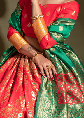 Red Semi Stitched Silk Lehenga Choli Set With Dupatta - Indian Silk House Agencies