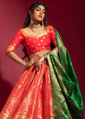 Red Semi Stitched Lehenga Choli Set With Dupatta - Indian Silk House Agencies