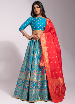 Blue Semi Stitched Lehenga Choli Set With Dupatta - Indian Silk House Agencies