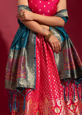 Pink Semi Stitched Silk Lehenga Choli Set With Dupatta - Indian Silk House Agencies