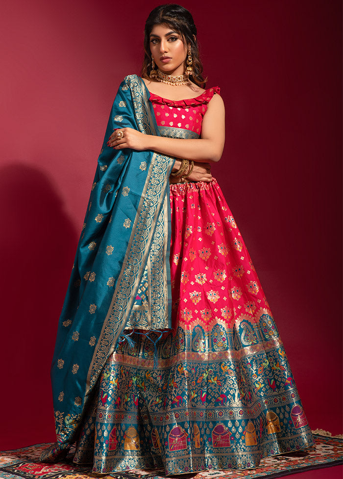 Pink Semi Stitched Silk Lehenga Choli With Dupatta - Indian Silk House Agencies