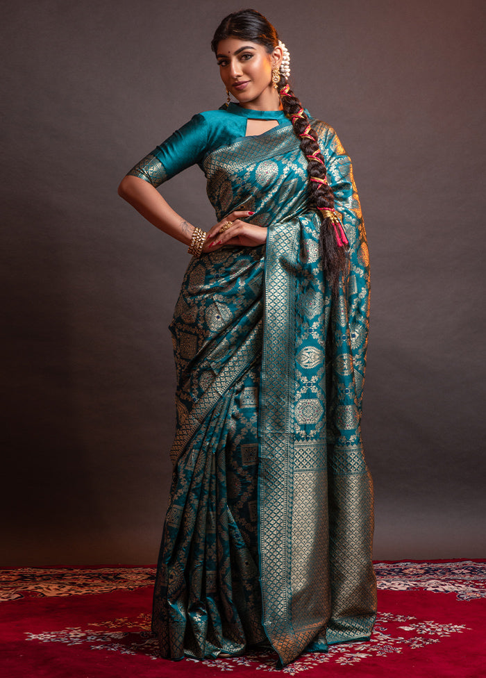 Blue Spun Silk Saree With Blouse Piece - Indian Silk House Agencies